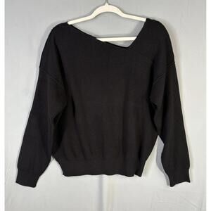 Line & Dot Favorite asymmetrical neckline ribbed knit Black Sweater sz L MSRP$99